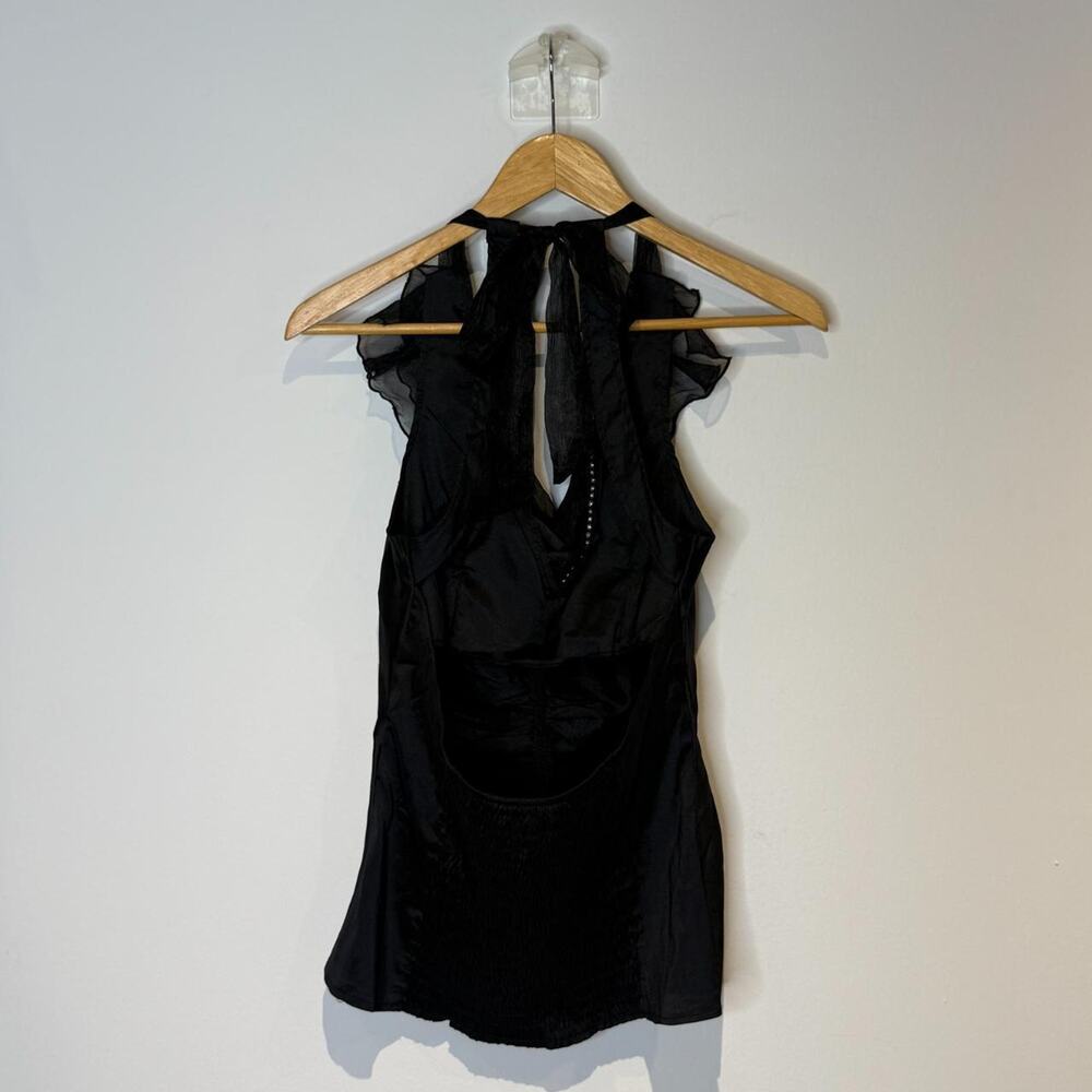 Black Ruffled Top with Rhinestones S - Picture 4 of 5